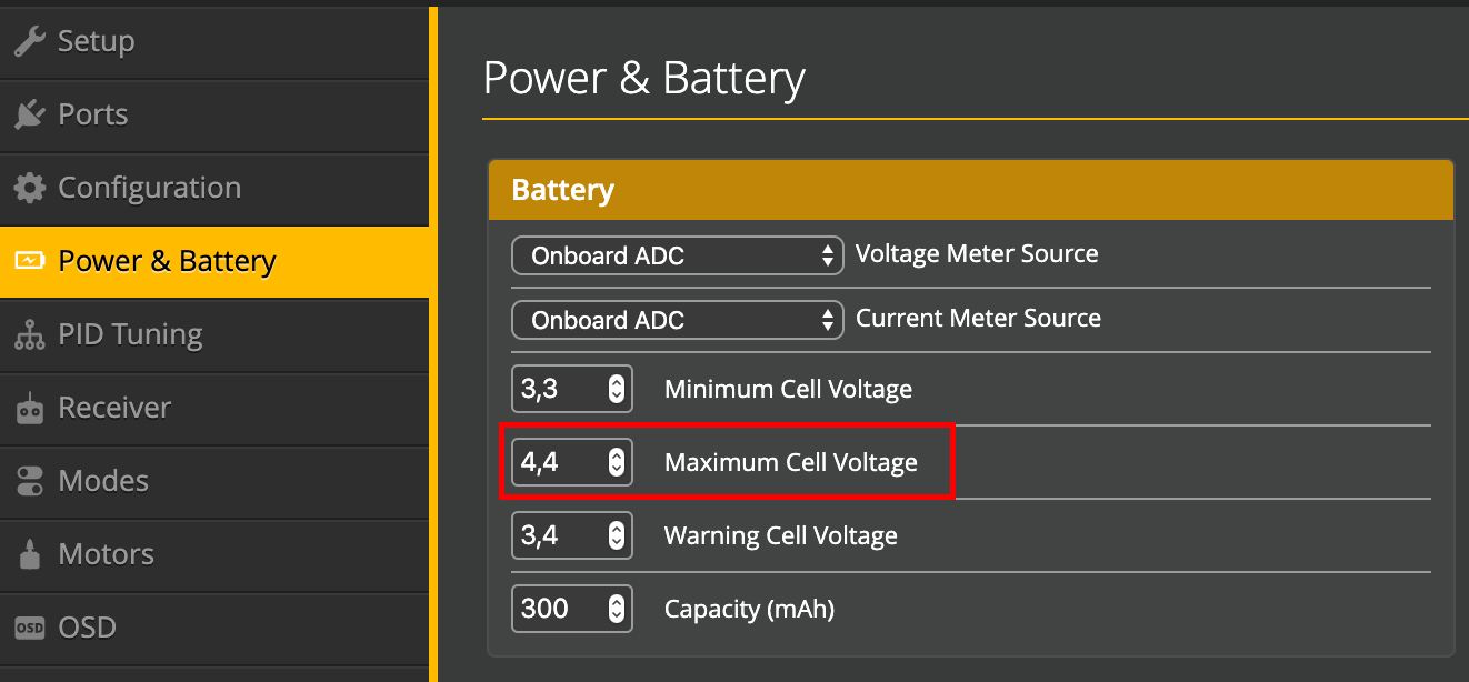 Impostazione Maximum Cell Voltage