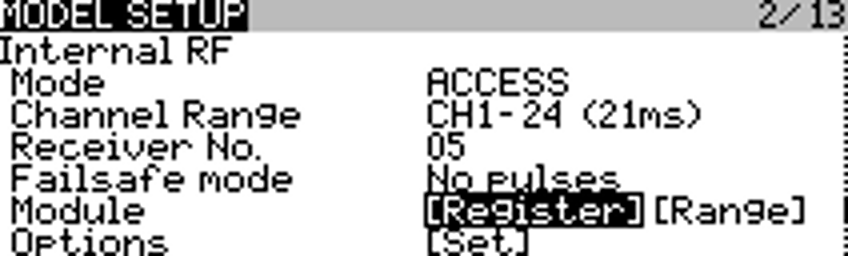 Model Setup per la registrazione ACCESS