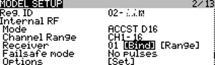 Model Setup, impostazioni Internal RF