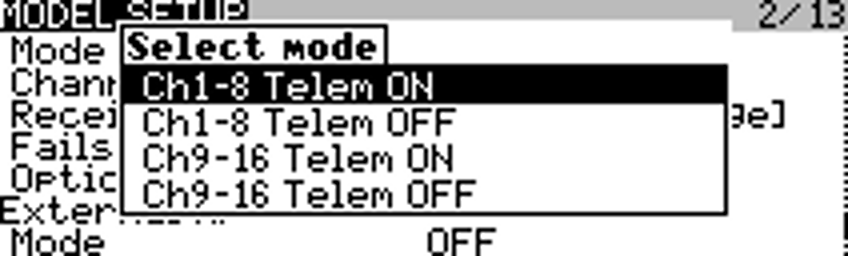 Selezione canali e telemetria